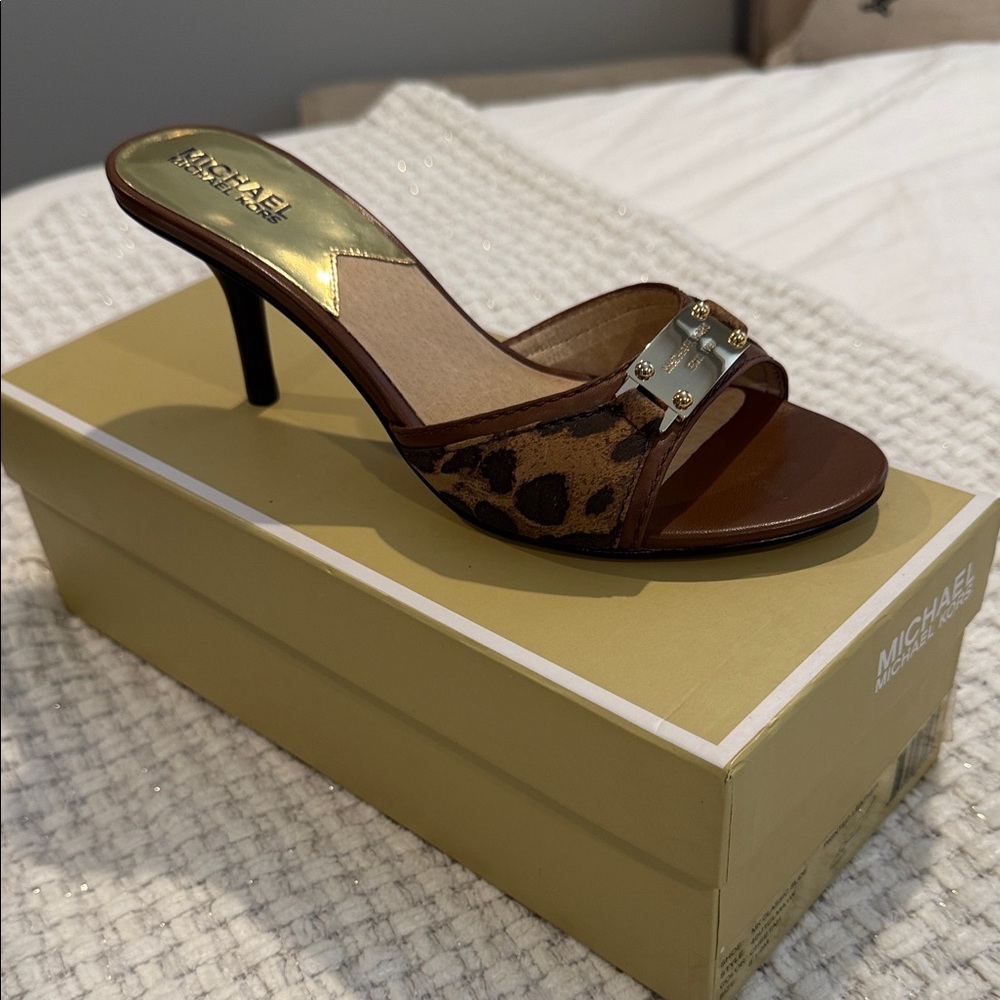 Michael Kors Leopard Print Heels with Gold Accents